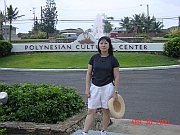 Swina at the entrance of Polynesian Cultural Central