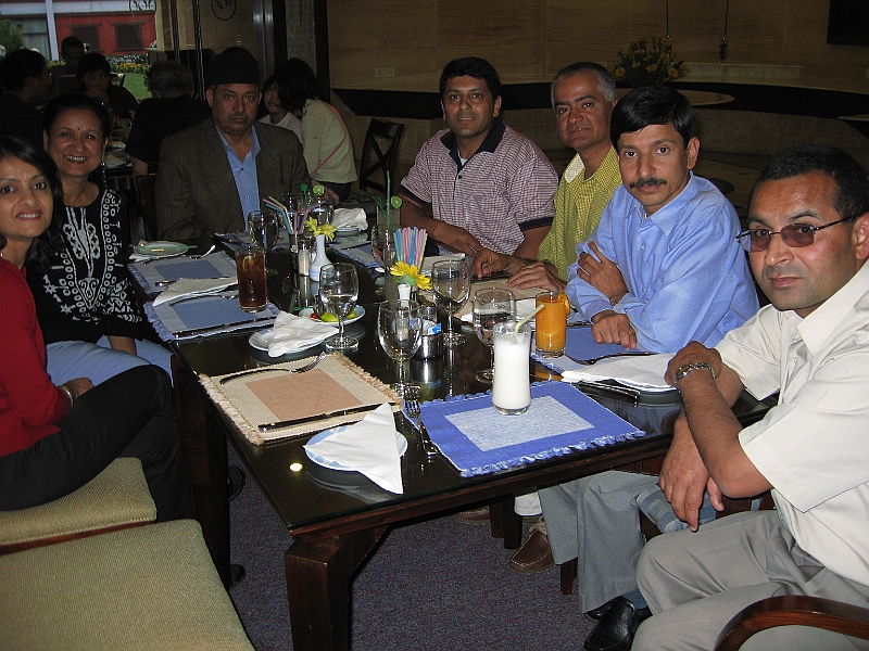07-03-31-041117.JPG - In the Coffee Shop of Annapurna Hotel.From Left Sirish Bhatta, Soma Pant, Ramakant, Bhawani, Lok Pant, Dr. Shambhu Upadhaya, Ishwari Gyawali. 