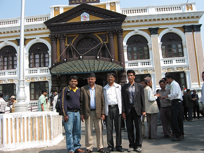07-03-31-235035.JPG - It was a historic day in Nepal, the Maoist were formally brought into the transient government on that day.  I was right inside Singhadarbar when this joint government was formed. The building in the background is the congressmen assembly building inside Singhadarabar.