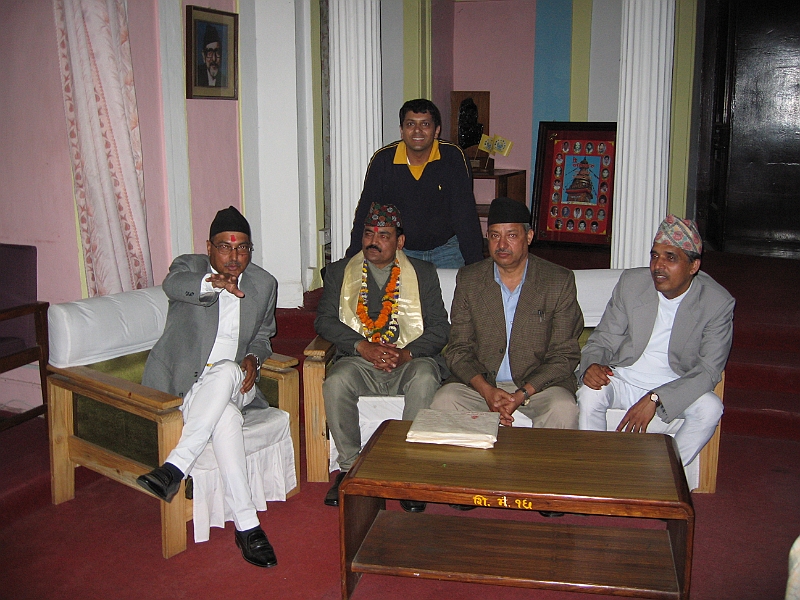 07-04-01-034945.JPG - The inauguration ceremony of the new Minister of Education and Sports.From Left - Honorable Minister Mr. Pradip Nepal,  Honorable State Minister Mr. Mohan Singh Rauthar, The advisor of the Honorable Minister Ramakanta Sapkota, Secretary Mr. Balananda Poudel.  I happen to be in the Ministry with my uncle Ramakanta and witnessed the event. It is for sure an unforgettable experience for me.